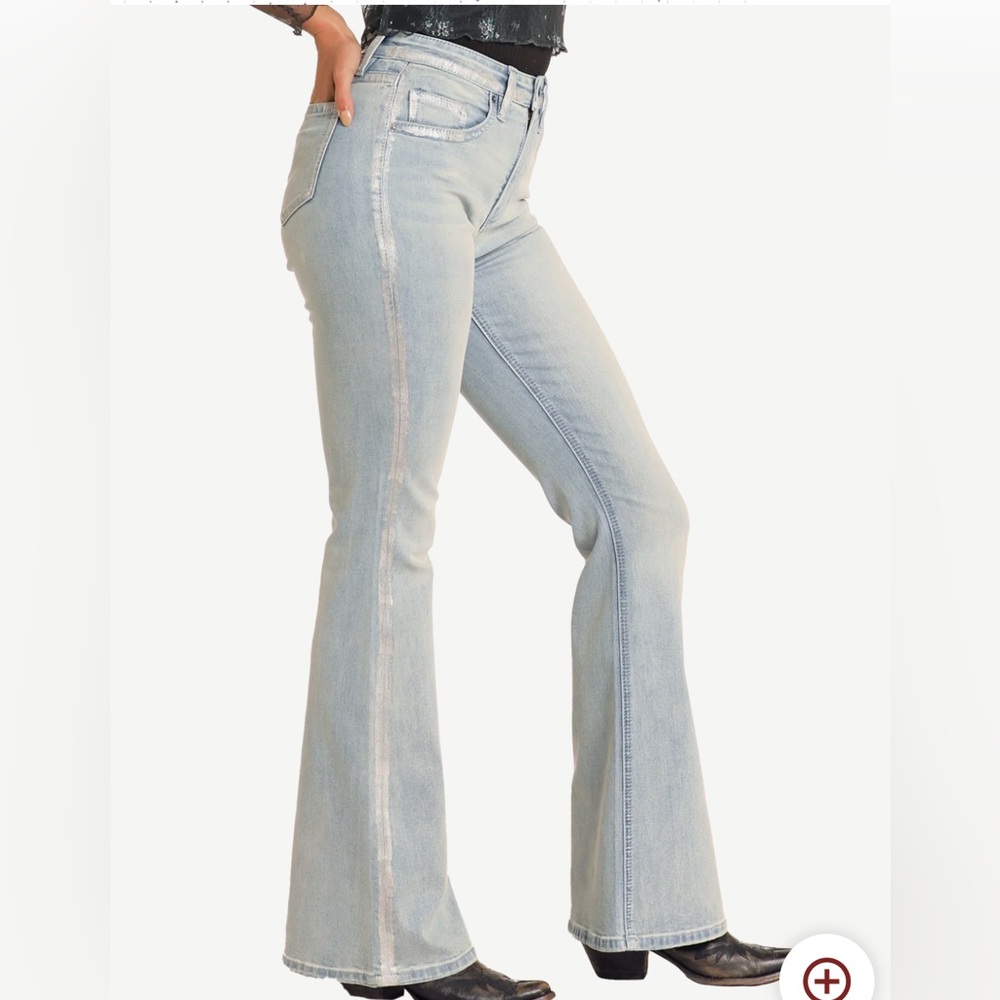 🤍ROCK&ROLL - High Rise Metallic Coated Flare Jeans, NWOT